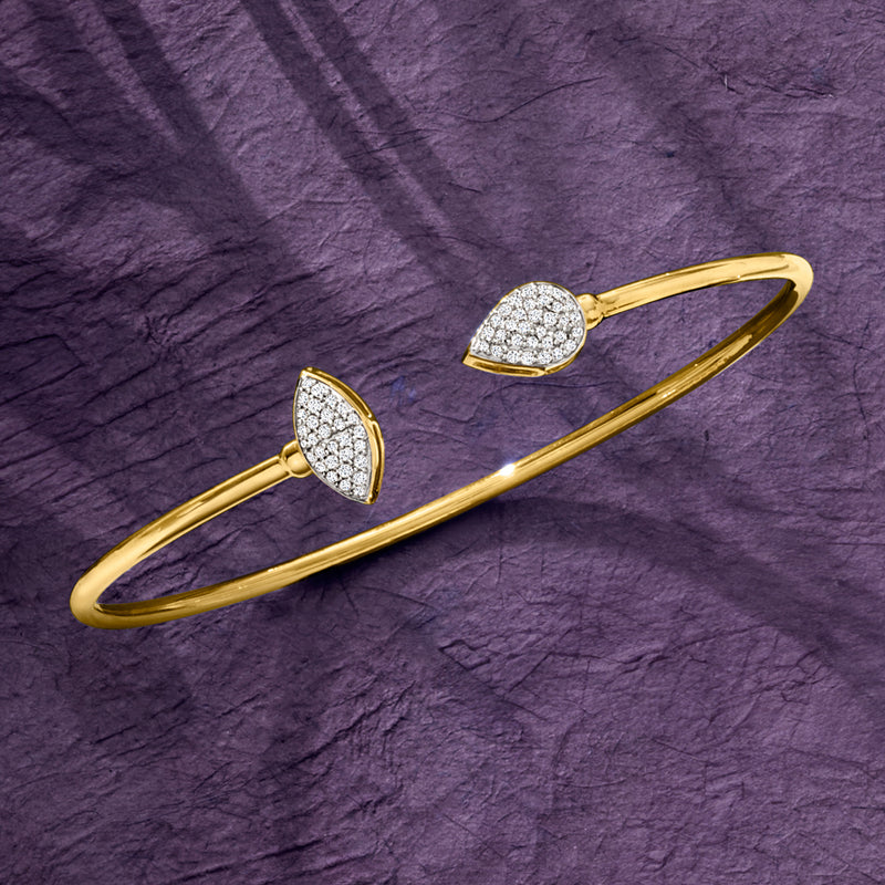 Diamond marquise and pear cluster cuff bracelet in gold over sterling