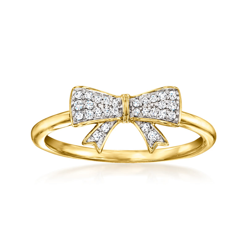 Diamond bow ring in 18kt gold over sterling with pavé-set stones