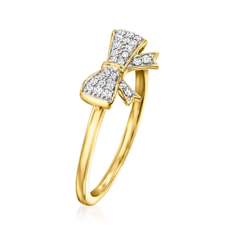 Diamond bow ring in 18kt gold over sterling with pavé diamond accents
