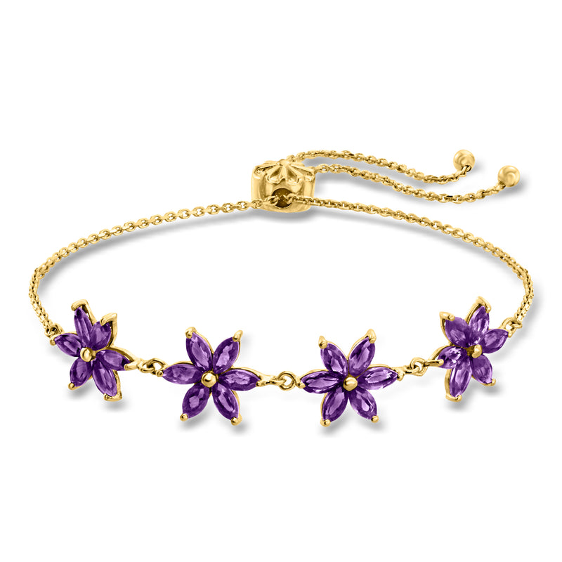18kt gold over sterling bolo bracelet with purple flower accents