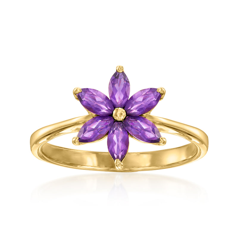 18kt gold over sterling amethyst flower ring with five purple gemstone petals
