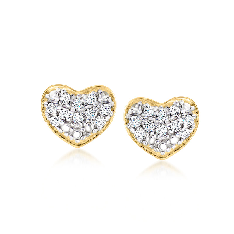 Diamond heart post earrings in 18kt gold over sterling