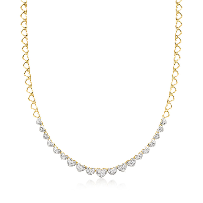 Heart-link necklace with diamond accents in gold over sterling