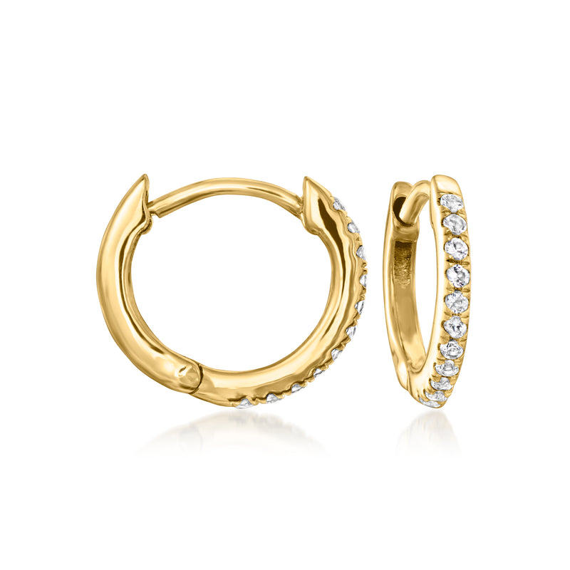 Gold hoop earrings with clear stone accents