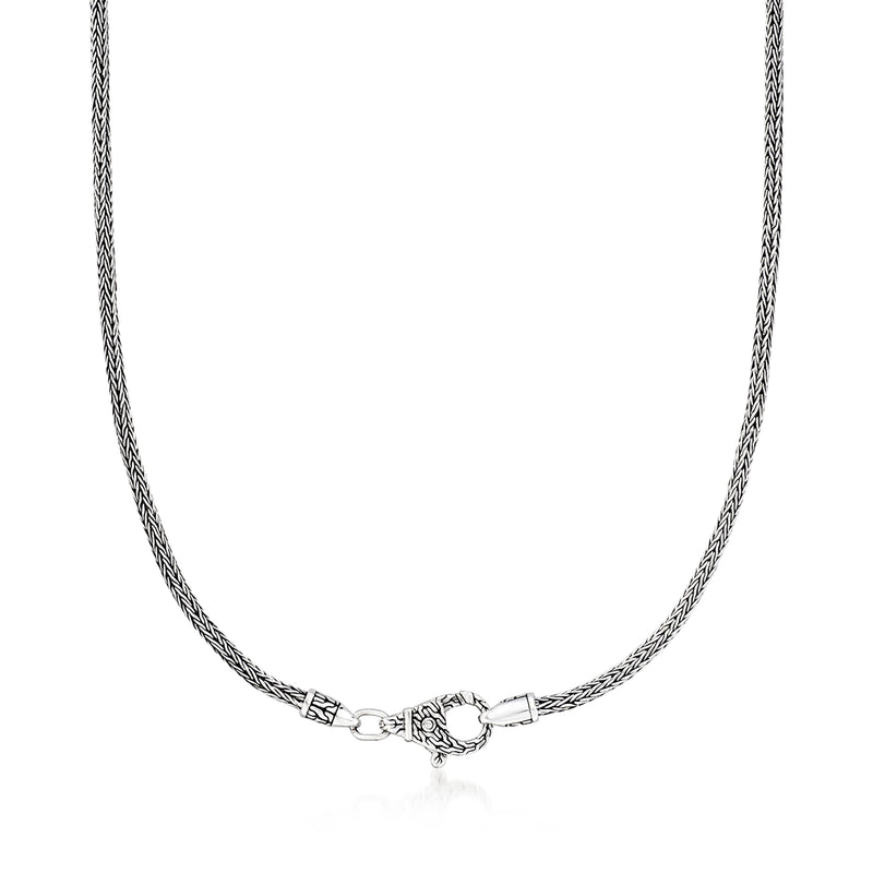 Sterling silver wheat-style chain necklace with decorative center link and clasp
