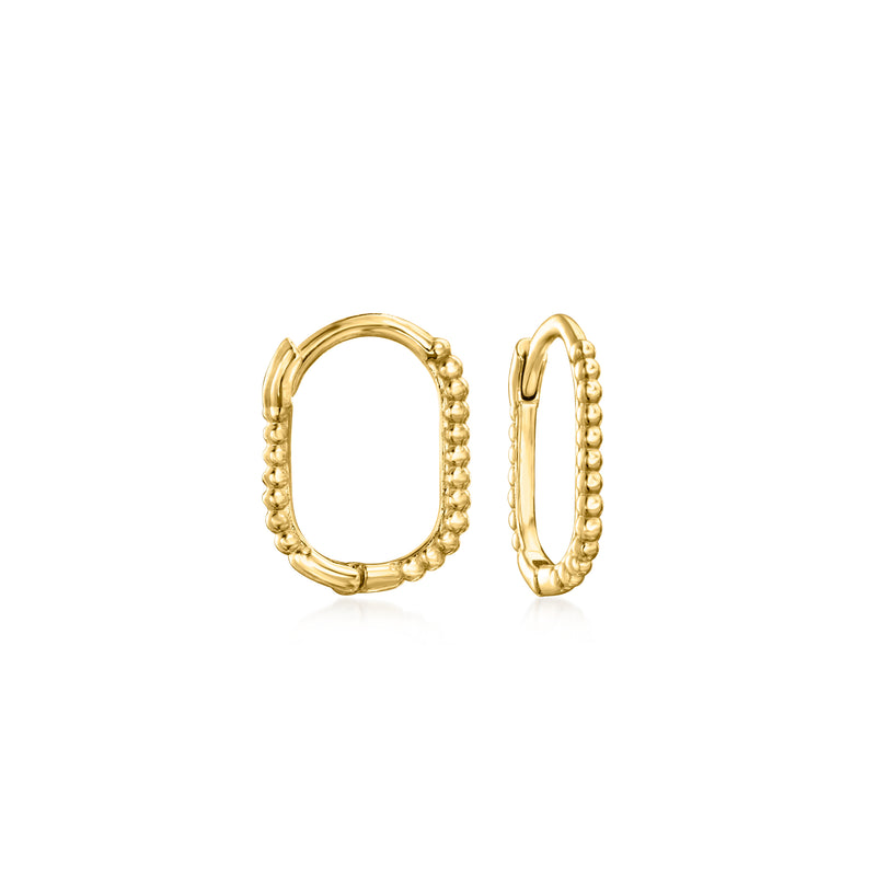 14kt yellow gold huggie hoop earrings with beaded edge detail