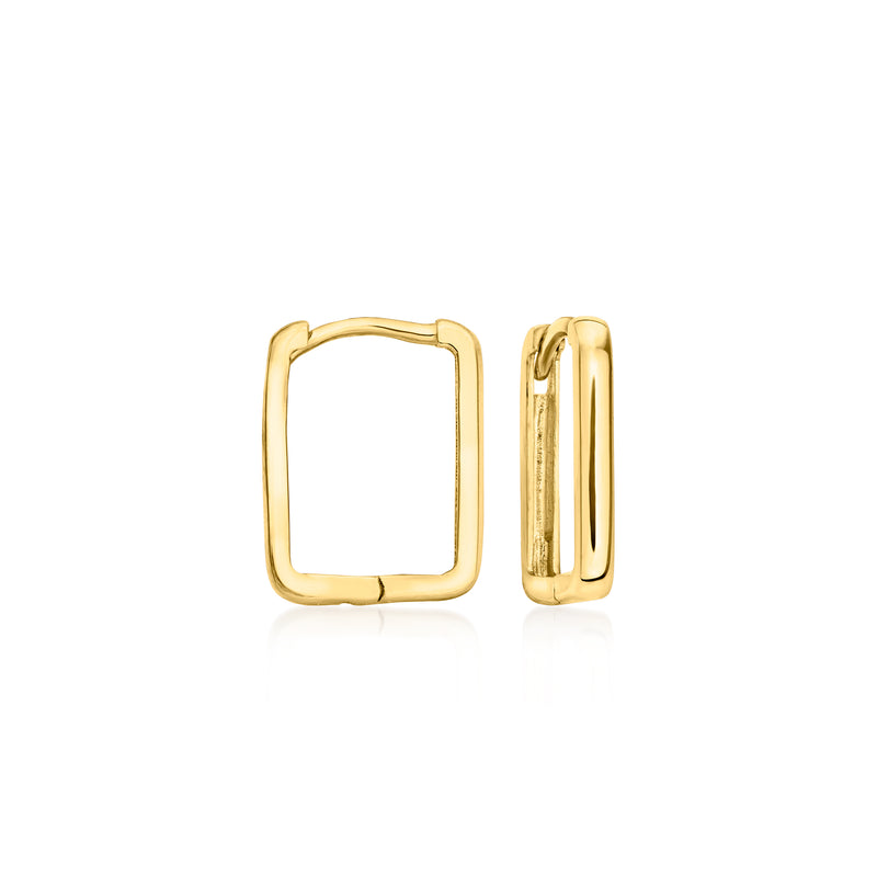 Square huggie hoop earrings in 14kt yellow gold, front view