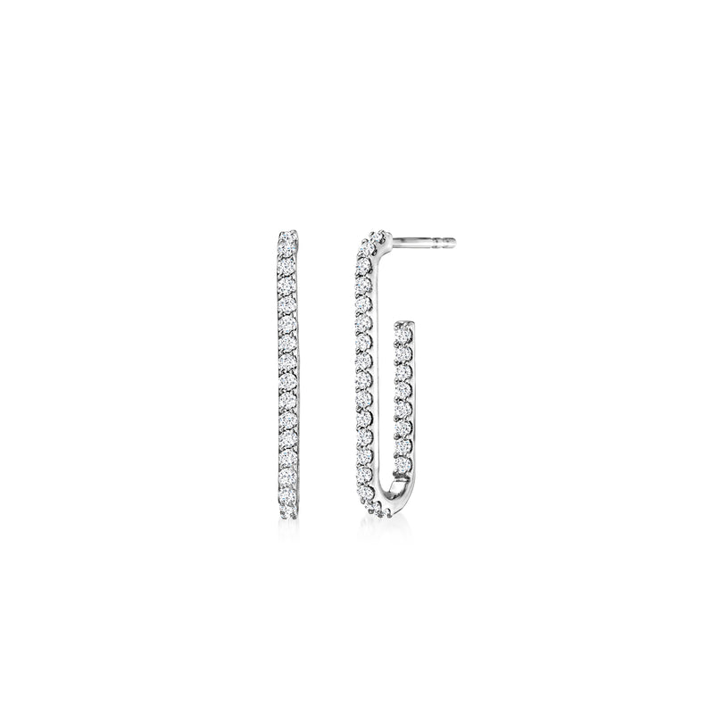 Diamond paper clip link hoop earrings in 14kt white gold
