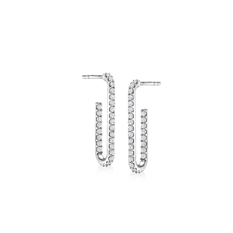 Diamond paper clip link hoop earrings in white gold