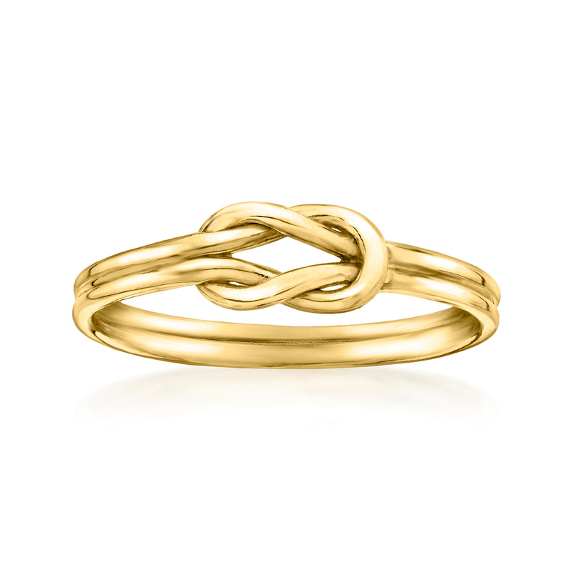 Gold over sterling knot ring with braided intertwined design, smooth wide band