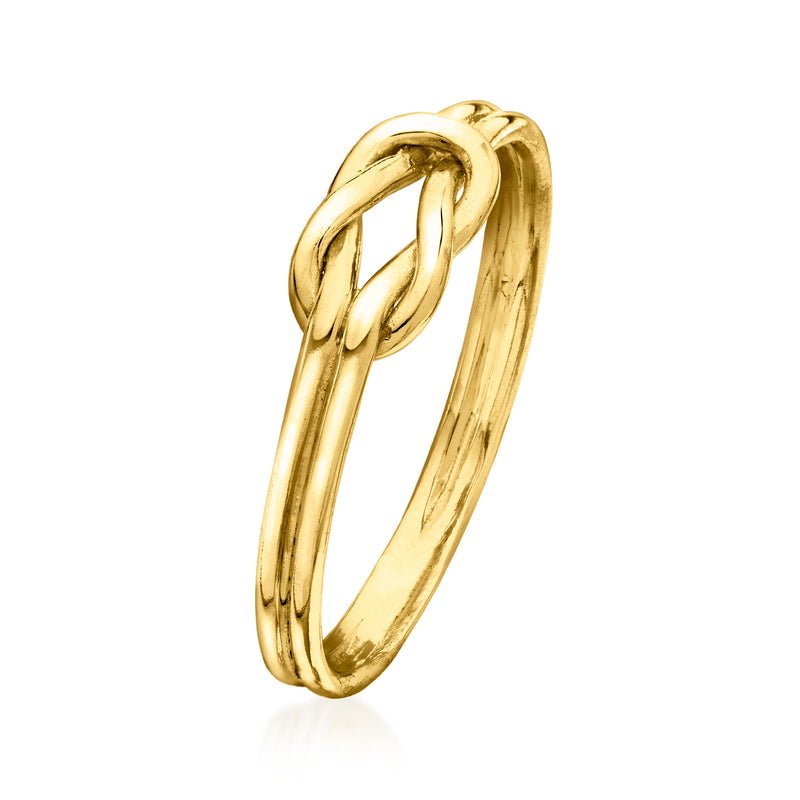 Gold over sterling knot ring, intertwined braided top on a smooth wide band