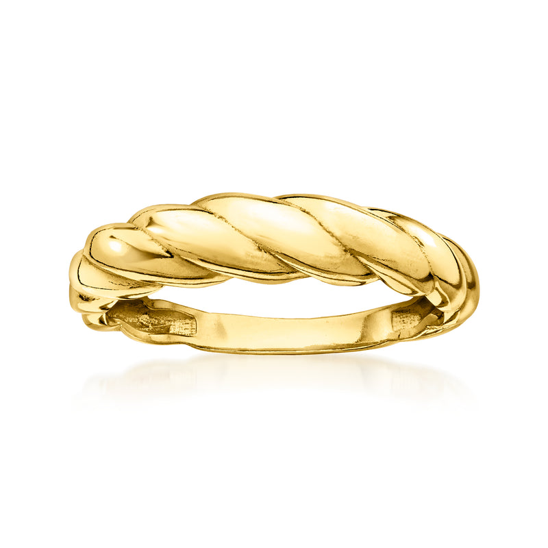 Gold vermeil twisted band ring with polished shrimp-like swirl design