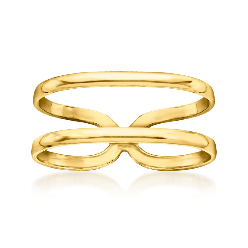Gold vermeil two-row ring with intersecting band design and smooth polished finish