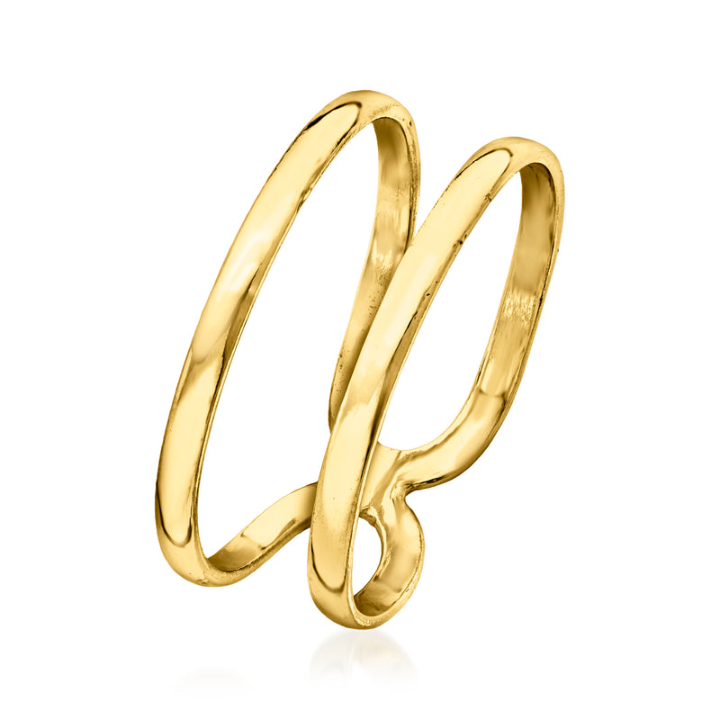 Gold vermeil two-row ring with curved overlapping bands, open loop detail, polished
