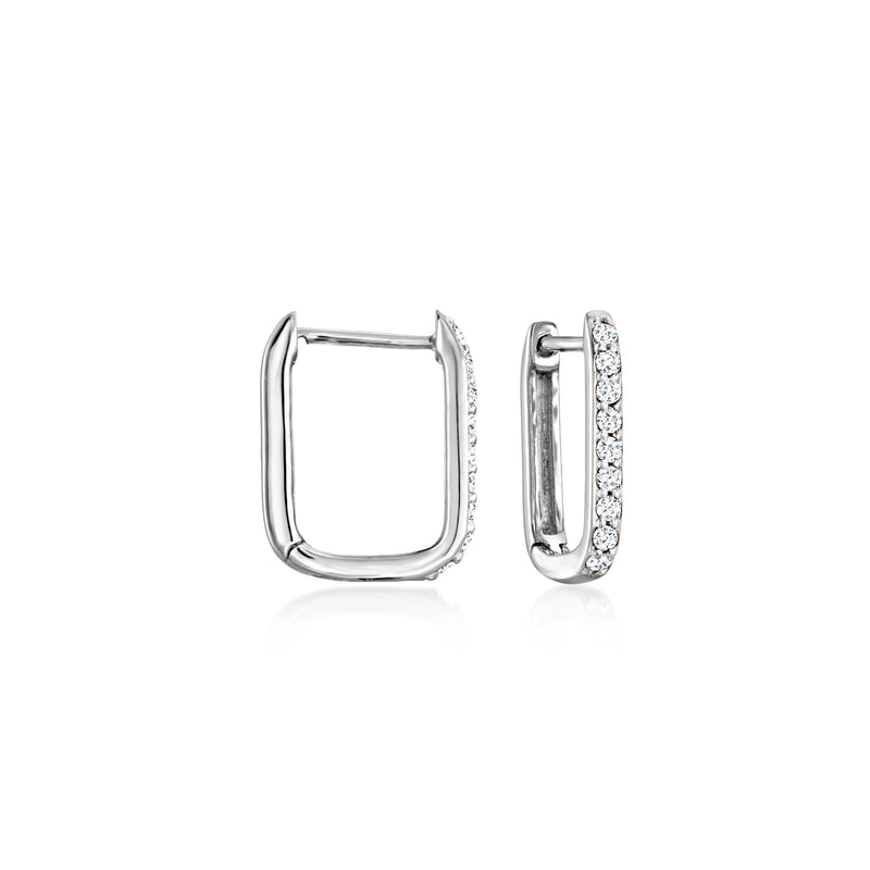 Sterling silver paper clip link hoop earrings with diamond accents
