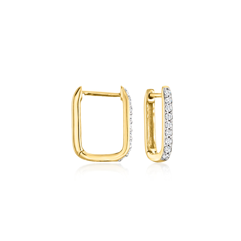 Paper clip link hoop earrings in 14kt yellow gold with diamond accents