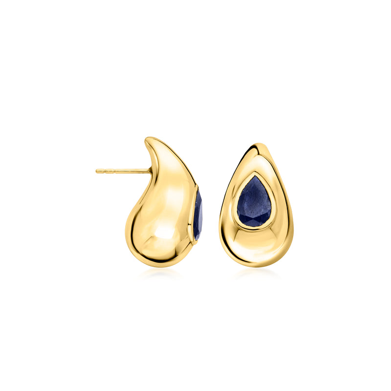 18kt gold over sterling teardrop sapphire drop earrings, stud backs visible