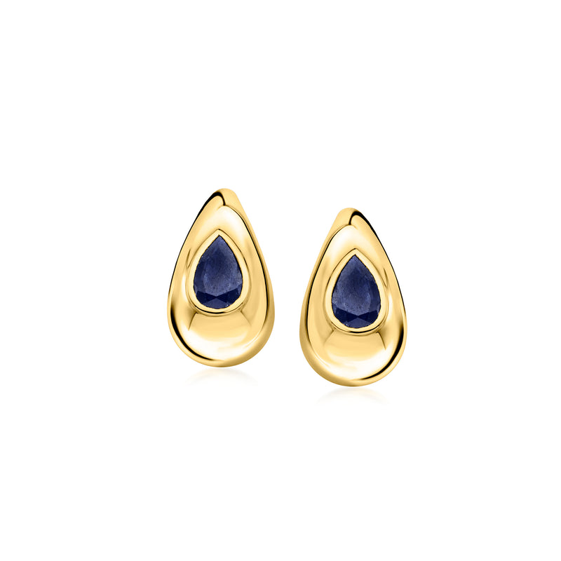 18kt gold over sterling teardrop sapphire drop earrings, front view teardrop setting