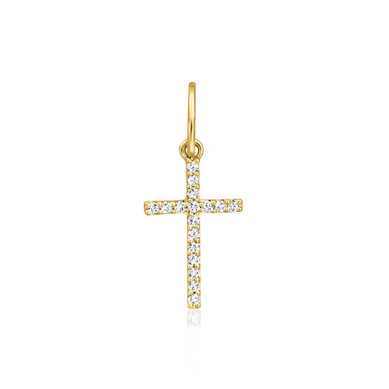Diamond cross charm in 14kt yellow gold with round diamond accents