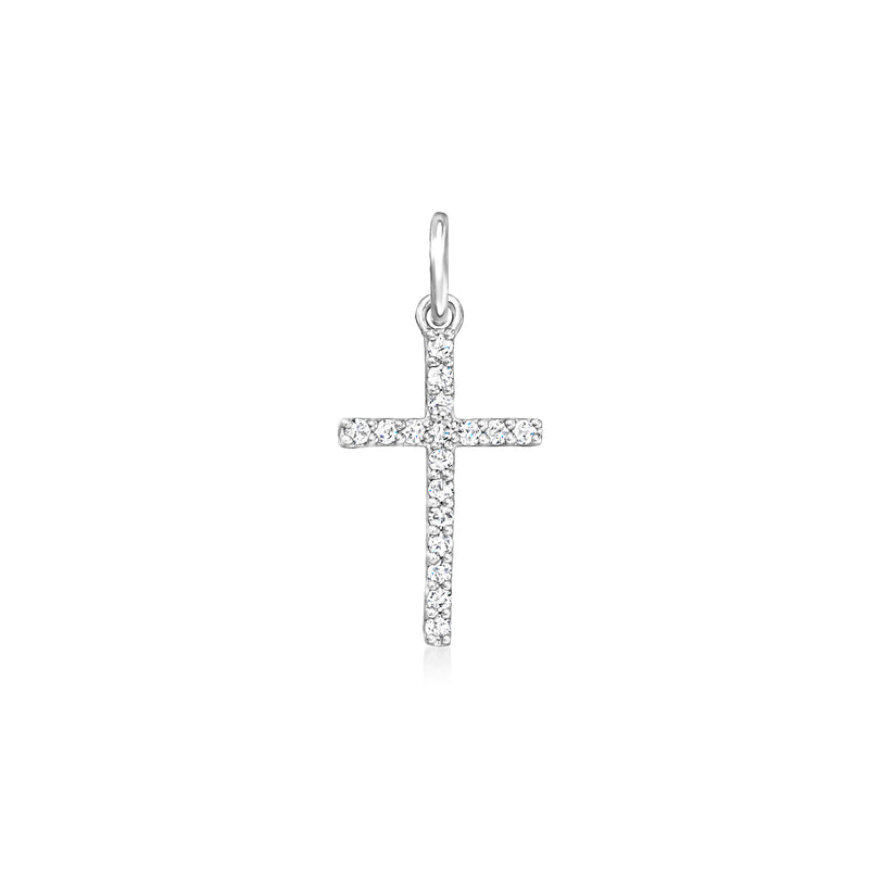 Sterling silver diamond cross charm with teardrop bail, .10 ct t.w. sparkle