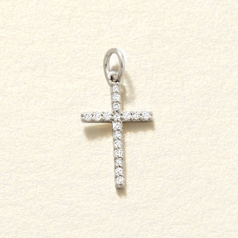 Sterling silver diamond cross charm with pavé stones