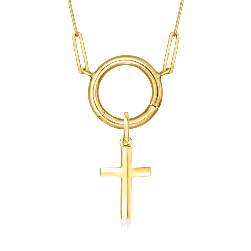 Gold circular-ring necklace charm with cross pendant