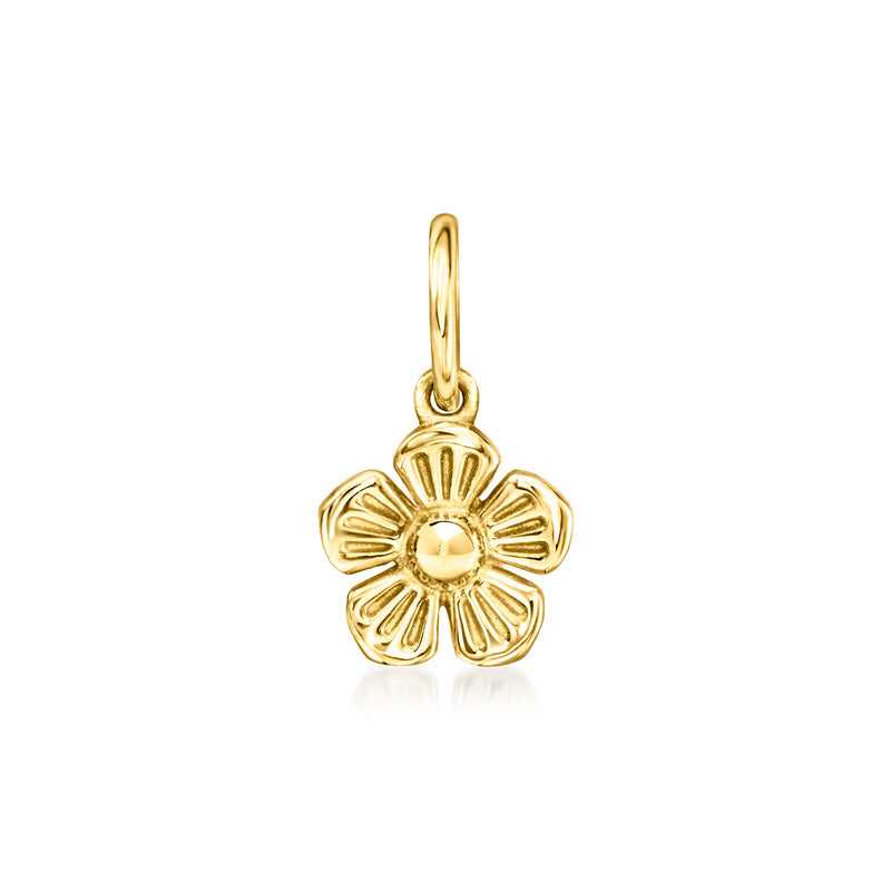 14kt yellow gold flower charm with a small central bead