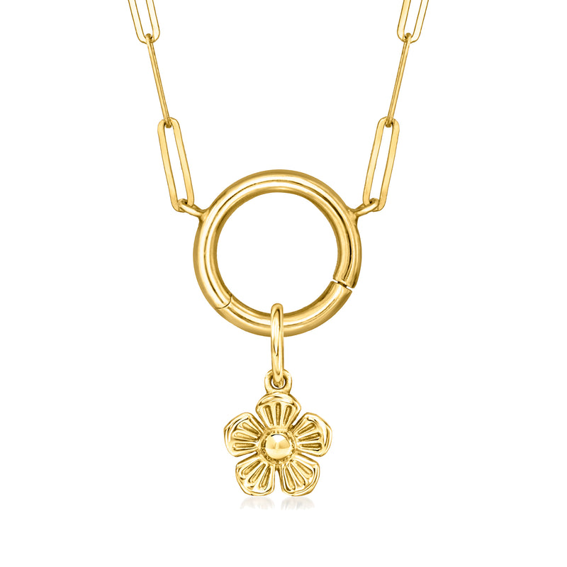 14kt yellow gold flower charm on round open-link pendant