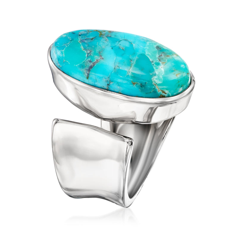 Sterling silver oval turquoise wrap ring, low-profile open band