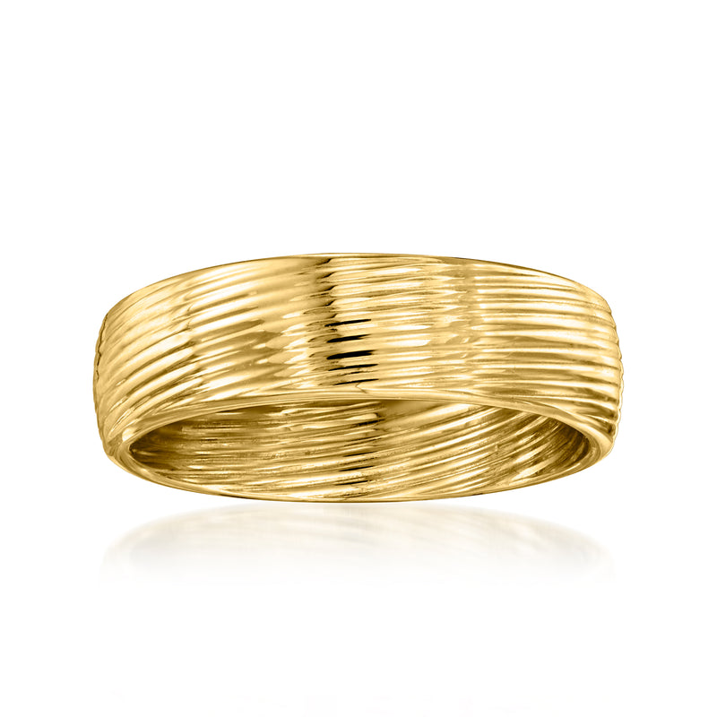 14kt yellow gold ribbed band ring with a smooth rounded top