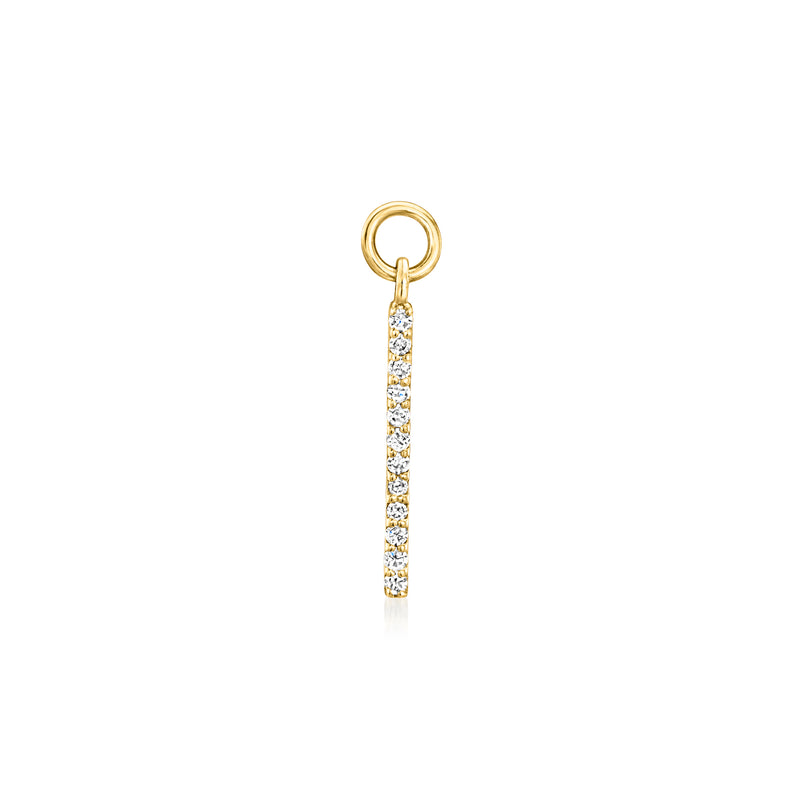 14kt yellow gold hoop charm with diamond bar, single dangling