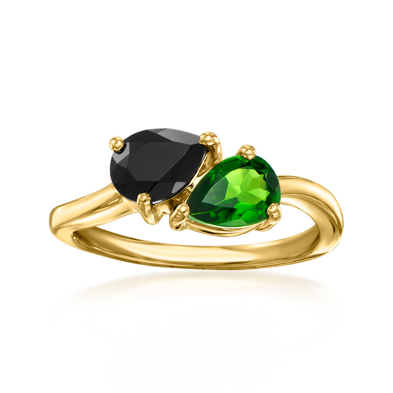 18kt gold over sterling toi et moi ring with black onyx and green chrome diopside