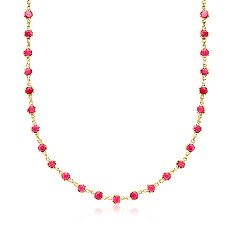 Ruby bezel-set necklace on gold over sterling chain with round pink stones