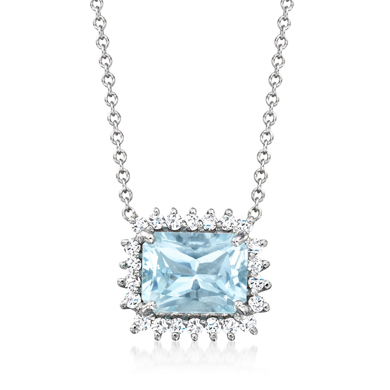 Aquamarine and diamond pendant necklace in 14kt white gold