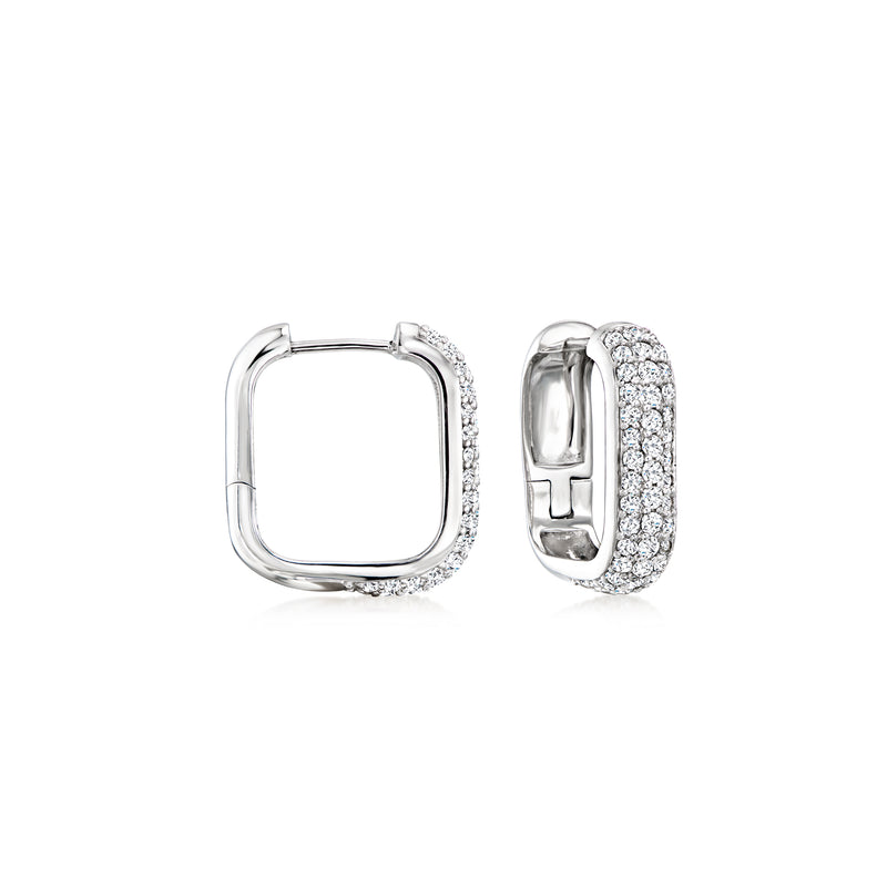 Sterling silver paper clip hoop earrings with white topaz