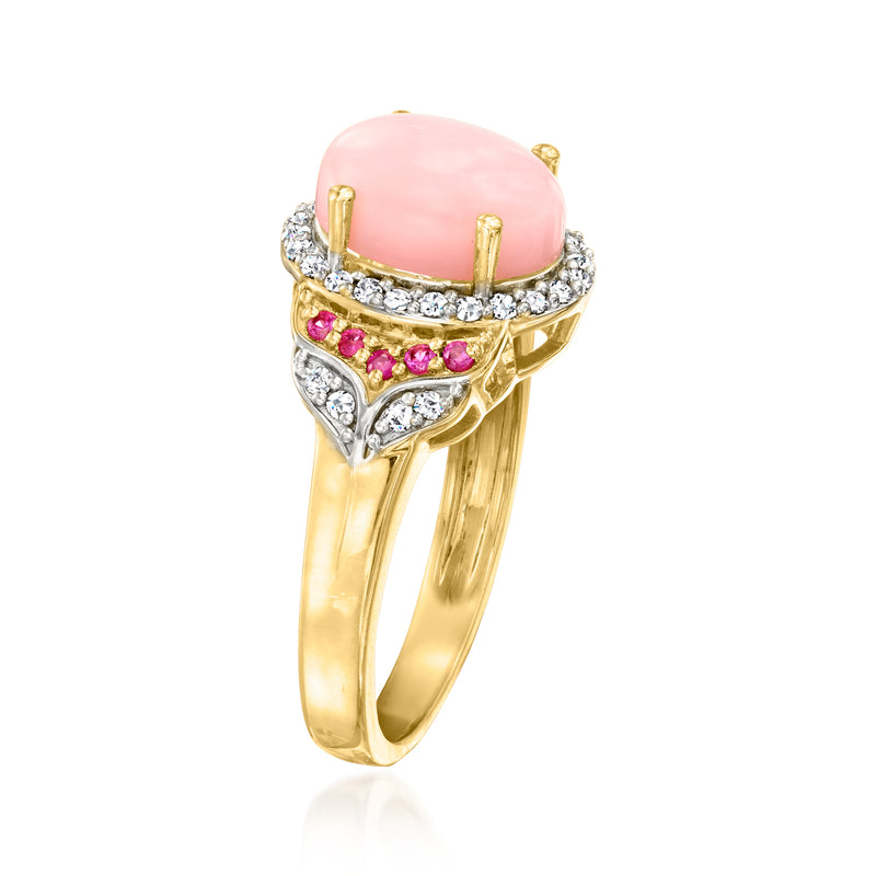 Pink opal ring with diamonds and pink sapphires in gold over sterling