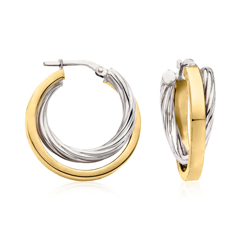 Two-tone double hoop sterling silver earrings with gold-tone inner rings