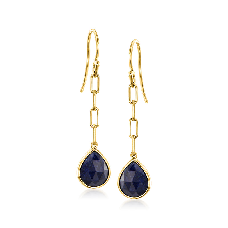 18kt gold over sterling drop earrings with blue sapphire teardrop links