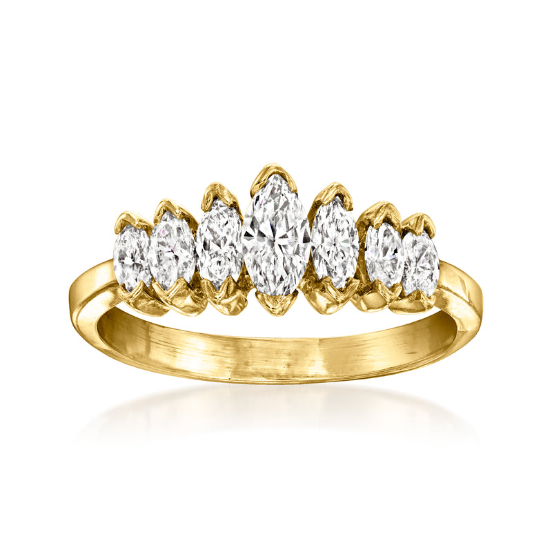 14kt yellow gold marquise diamond ring with five stones, curved band