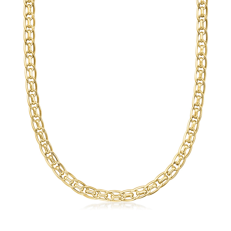 Yellow gold link necklace with oval and paper clip chain links