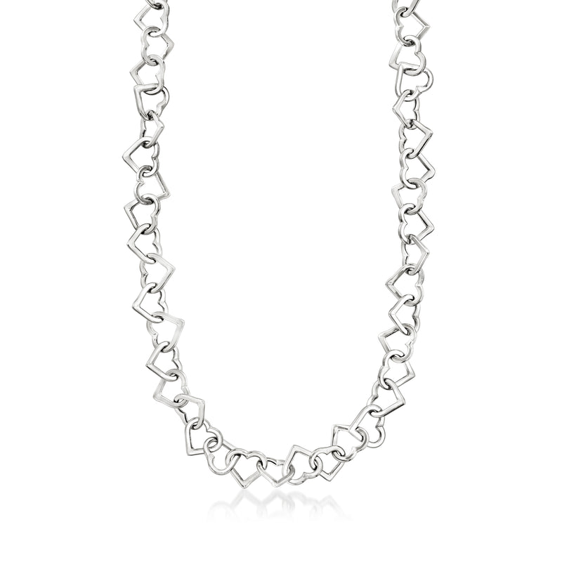 White gold heart-link necklace with heart-shaped links and full chain view