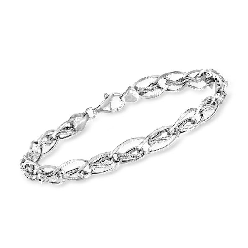 14kt white gold oval double-twisted link bracelet with polished chain links