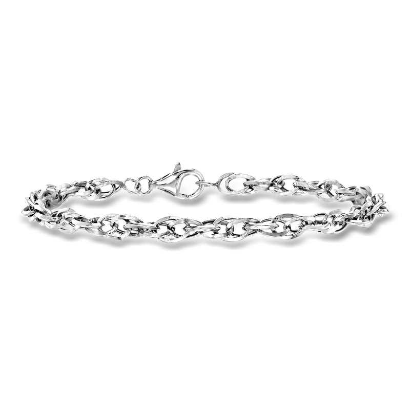 14kt white gold interlocking oval link bracelet with double-oval chain links