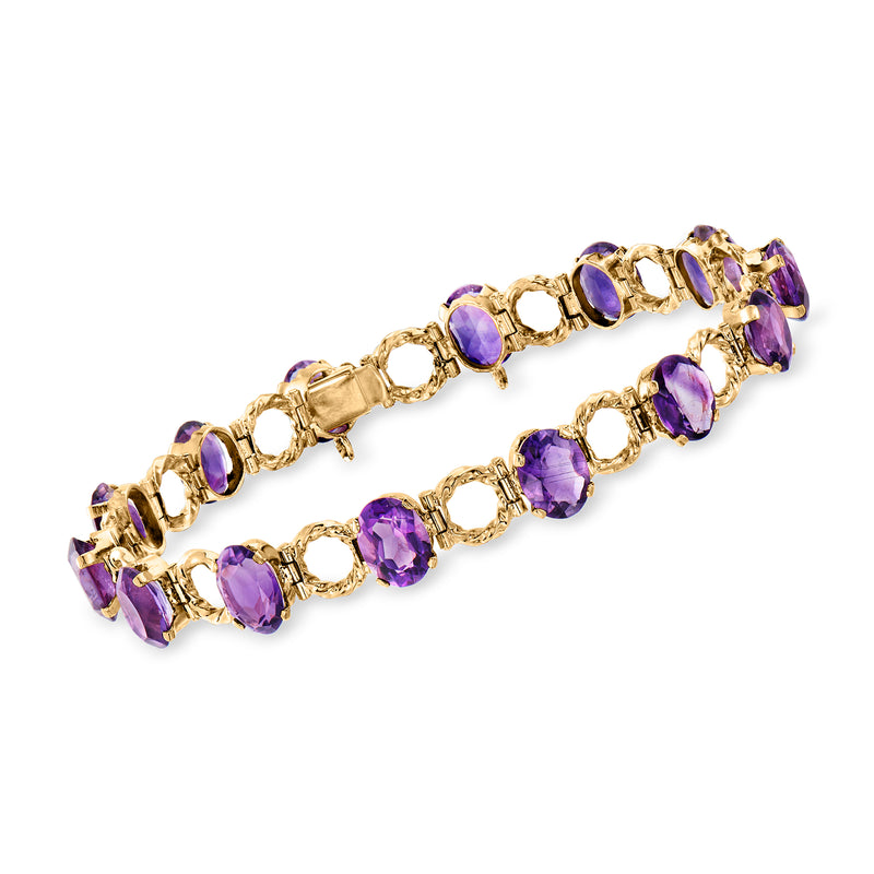 Vintage amethyst tennis bracelet in 18kt yellow gold with oval purple gemstones