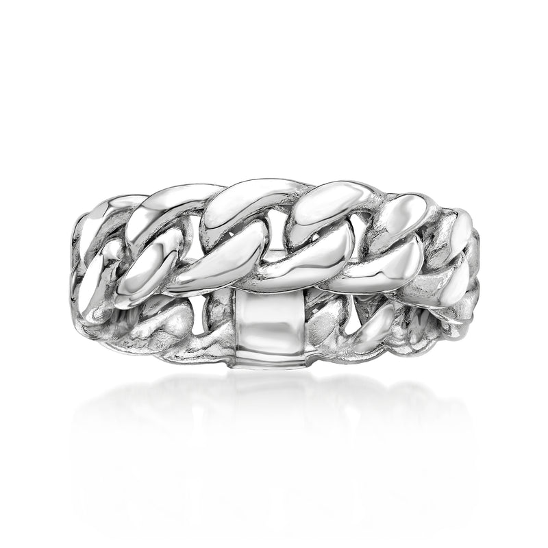 14kt white gold curb-link ring with polished linked chain design