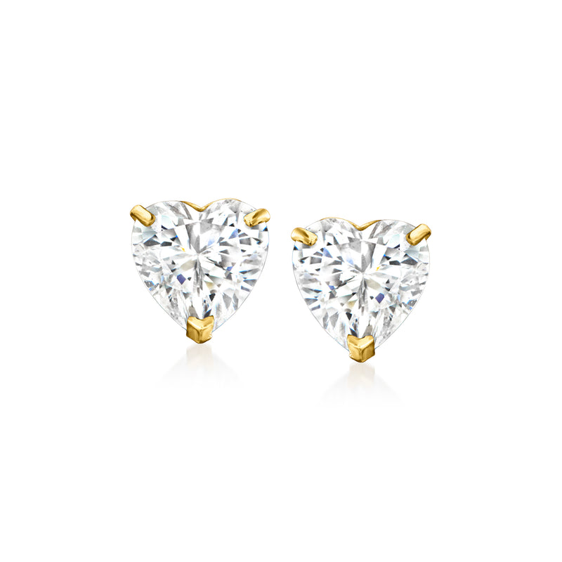 Heart stud earrings in 14kt yellow gold with clear CZ heart stones