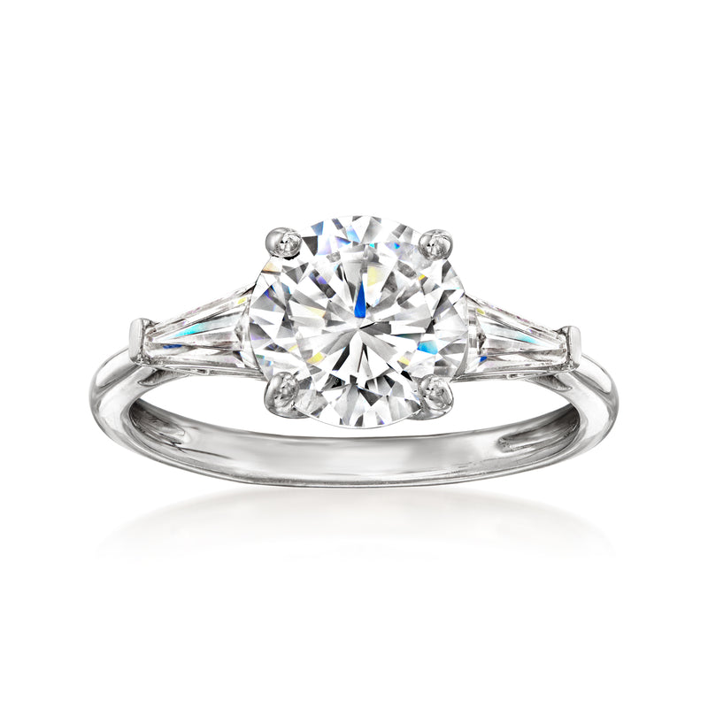 Sterling silver CZ ring with round center stone and prong-set side accents