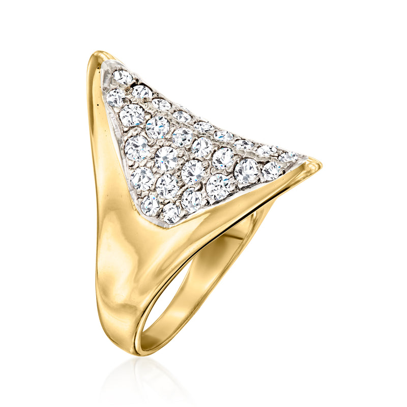 Geometric yellow gold ring with triangular diamond pavé top