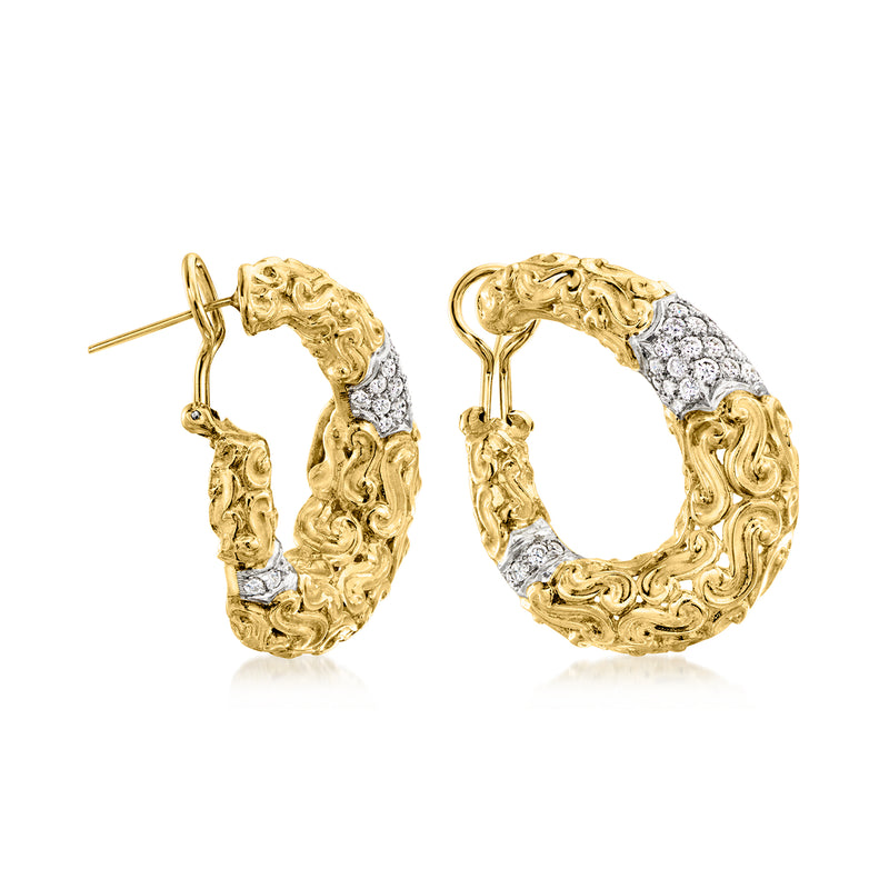 Vintage diamond swirl hoop earrings in 18kt yellow gold