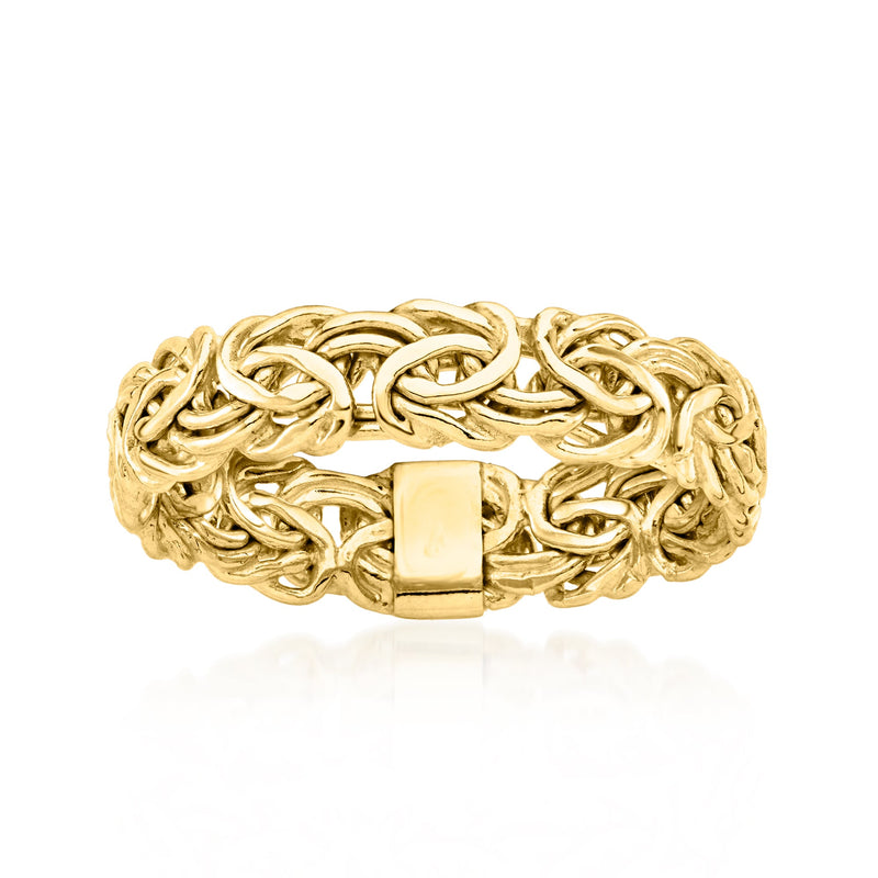 Yellow gold Byzantine chain ring with square center plate